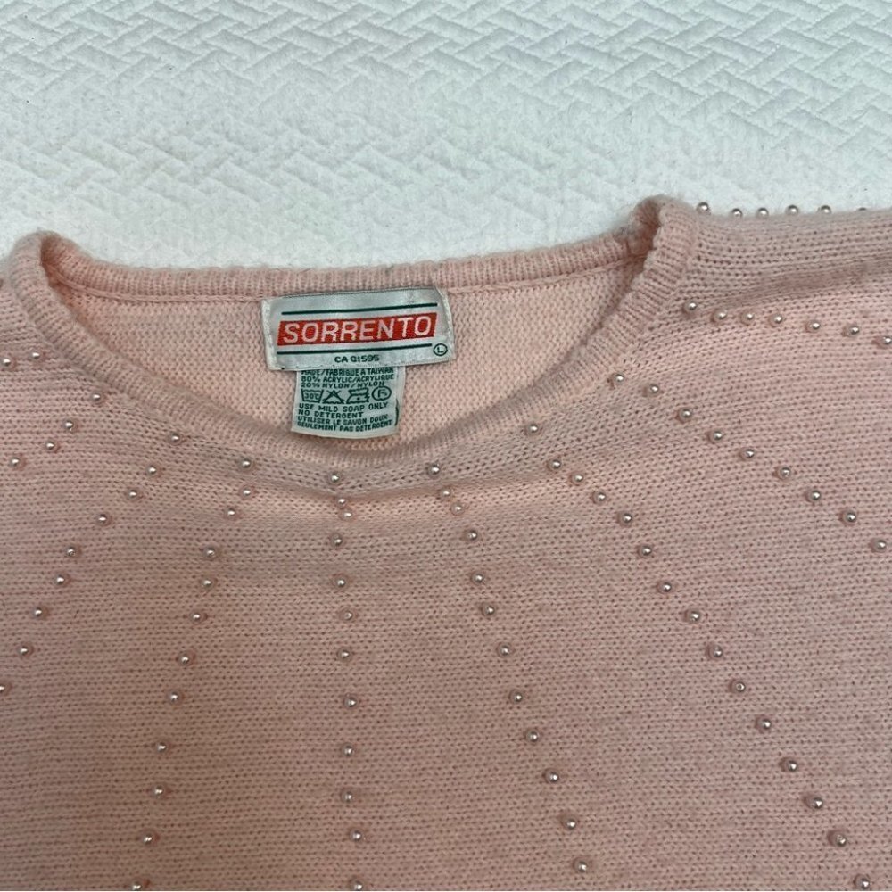 Vintage Pink Batwing Y2K Pearl Embellished Sweater Size S/M - Picture 10 of 11